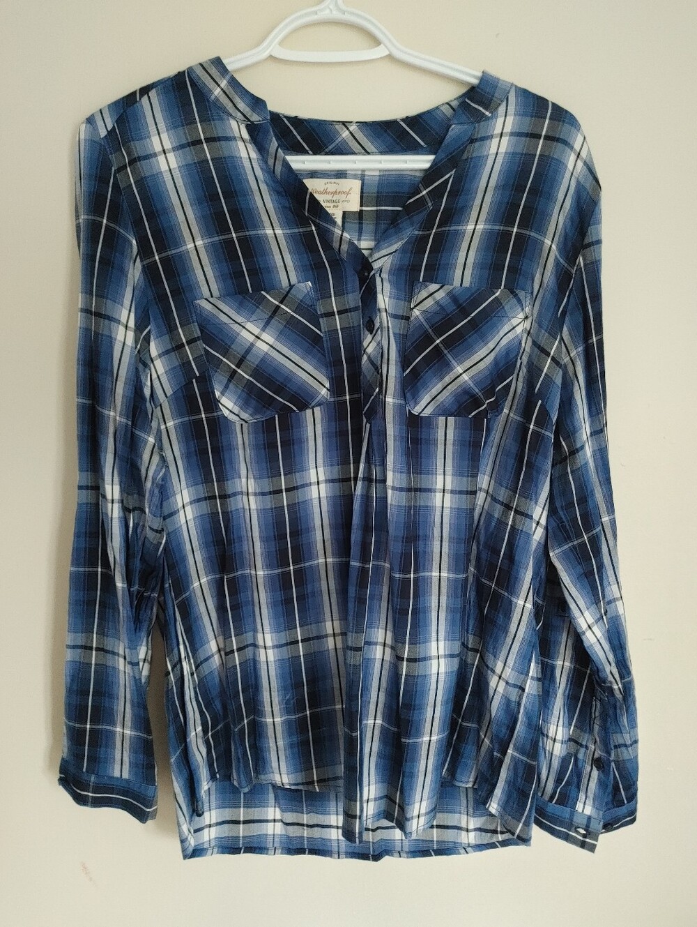 Weatherproof Blue Plaid Button-Front Blouse